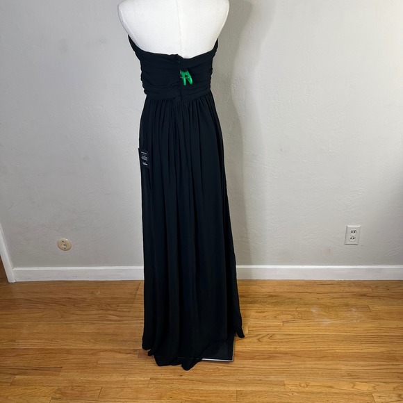 Lulus Black Strapless Ruched Chiffon Maxi Dress Evening Gown Luxe Large NWT - Picture 4 of 9